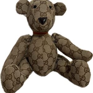 Authentic GUCCI GG Pattern Teddy Bear, Plush Doll Stuffed Toy Brown, Italy